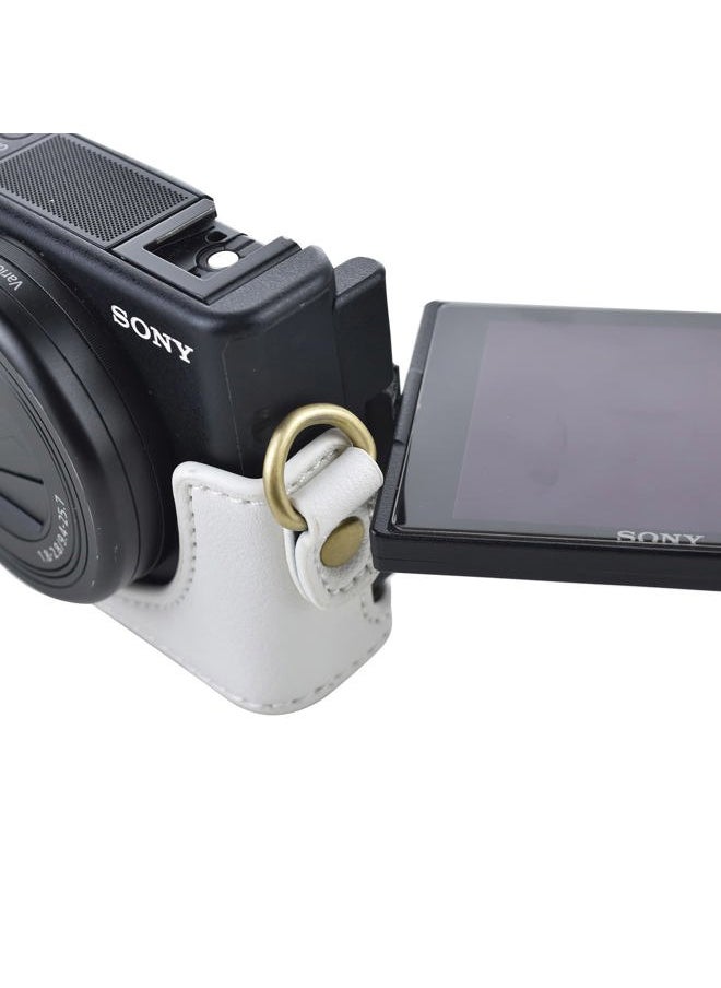 ZV1 Case - Vintage PU Leather Camera Case for Sony ZV1 - Protective Case with Strap, White