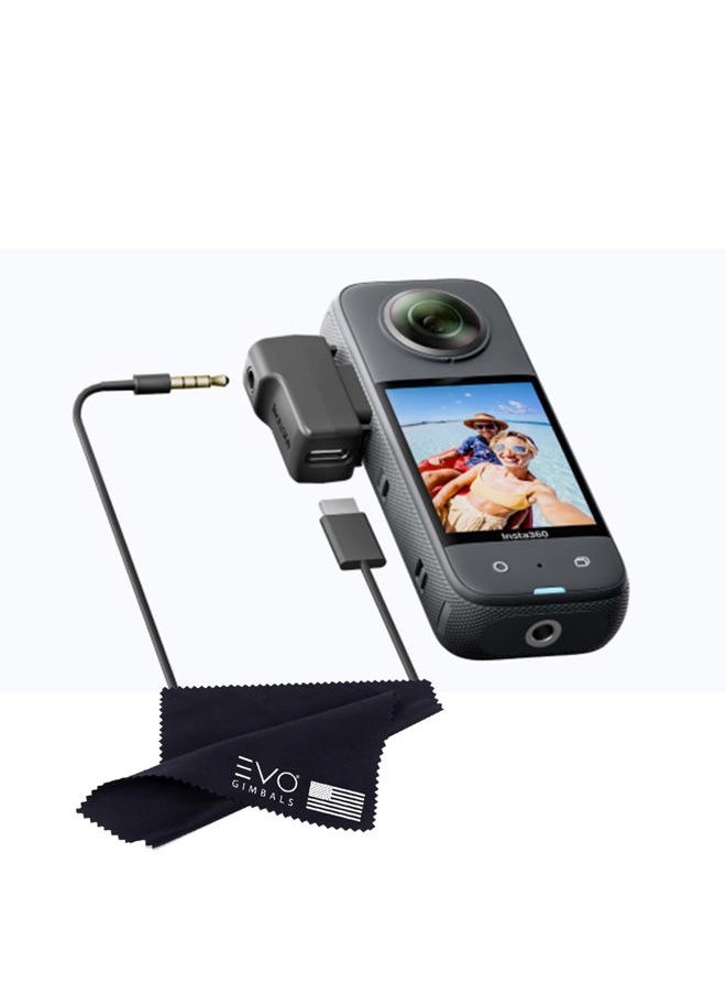 insta360 X3 Mic Adapter, External Microphone Adapter Camera,Type-C and 3.5mm Audio Ports Support Charging While Recording Black