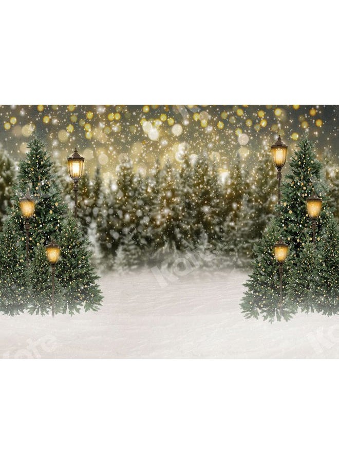 7×5ft Bokeh Snow Christmas Tree Photo Backdrop Xmas Glitter Street Lamp Snowfield Photography Background for Christmas Winter Photo Studio Props