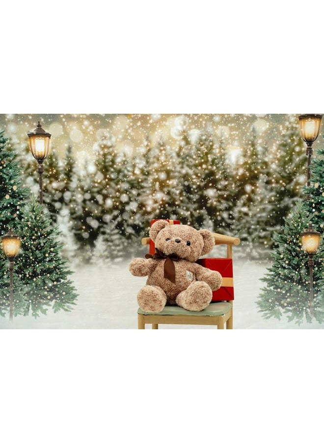 7×5ft Bokeh Snow Christmas Tree Photo Backdrop Xmas Glitter Street Lamp Snowfield Photography Background for Christmas Winter Photo Studio Props