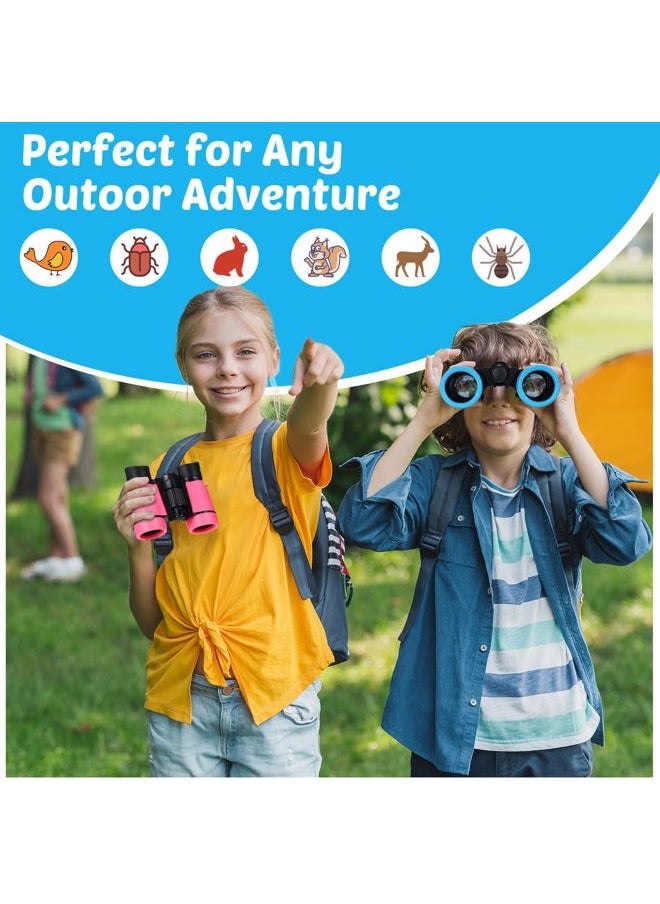 4 Set Kids Binoculars Children Colorful Real Binoculars Set Shockproof High Resolution Binoculars with Magnifying Glass and Compass for Bird Watching Hunting Hiking Outdoor Exploring (Bright Color)