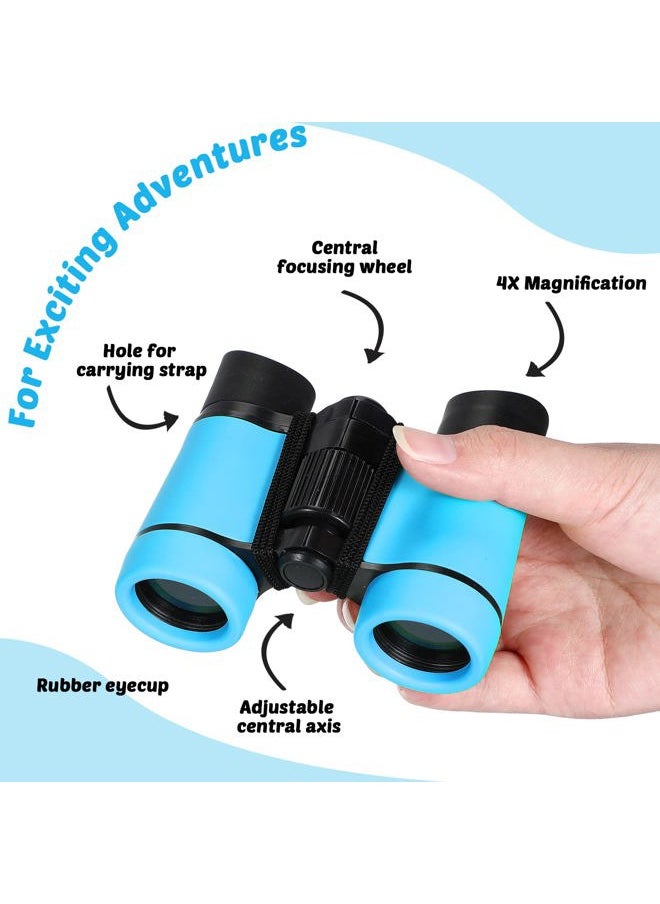 4 Set Kids Binoculars Children Colorful Real Binoculars Set Shockproof High Resolution Binoculars with Magnifying Glass and Compass for Bird Watching Hunting Hiking Outdoor Exploring (Bright Color)