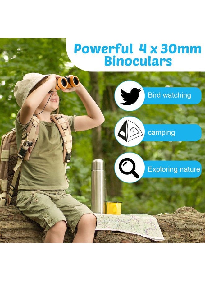4 Set Kids Binoculars Children Colorful Real Binoculars Set Shockproof High Resolution Binoculars with Magnifying Glass and Compass for Bird Watching Hunting Hiking Outdoor Exploring (Bright Color)