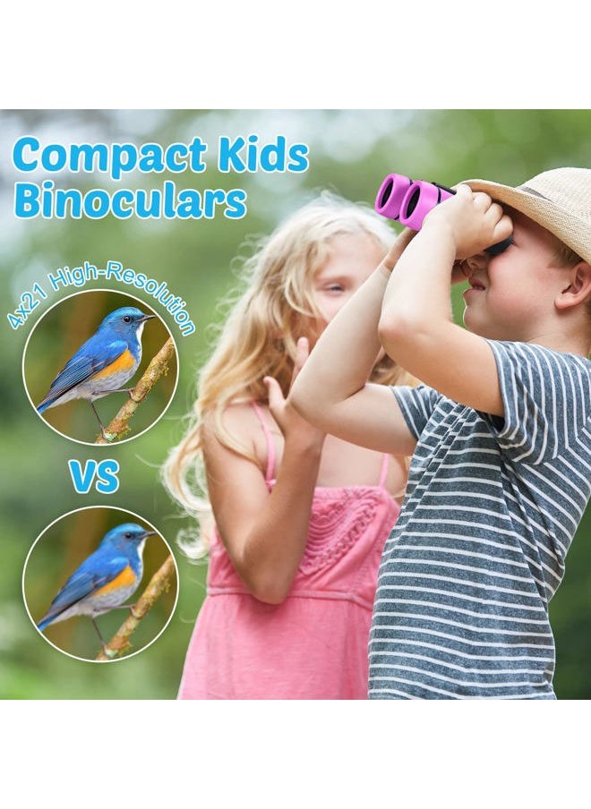 4 Set Kids Binoculars Children Colorful Real Binoculars Set Shockproof High Resolution Binoculars with Magnifying Glass and Compass for Bird Watching Hunting Hiking Outdoor Exploring (Bright Color)