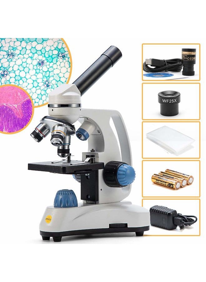 Microscope SW150,Compound Student Microscope,40X-1000X,Monocular Head,Coarse & Fine Focusing,Dual Illumination,Cordless-Capable with Eyepiece Camera and Software Windows and Mac Compatible