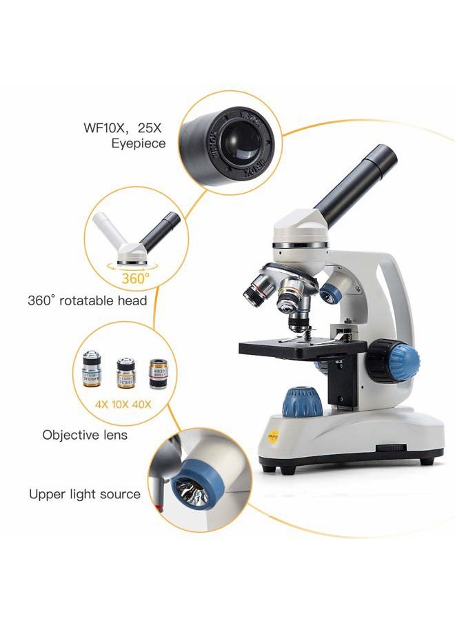Microscope SW150,Compound Student Microscope,40X-1000X,Monocular Head,Coarse & Fine Focusing,Dual Illumination,Cordless-Capable with Eyepiece Camera and Software Windows and Mac Compatible