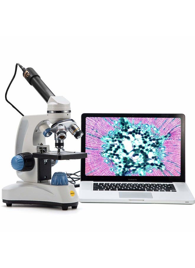 Microscope SW150,Compound Student Microscope,40X-1000X,Monocular Head,Coarse & Fine Focusing,Dual Illumination,Cordless-Capable with Eyepiece Camera and Software Windows and Mac Compatible