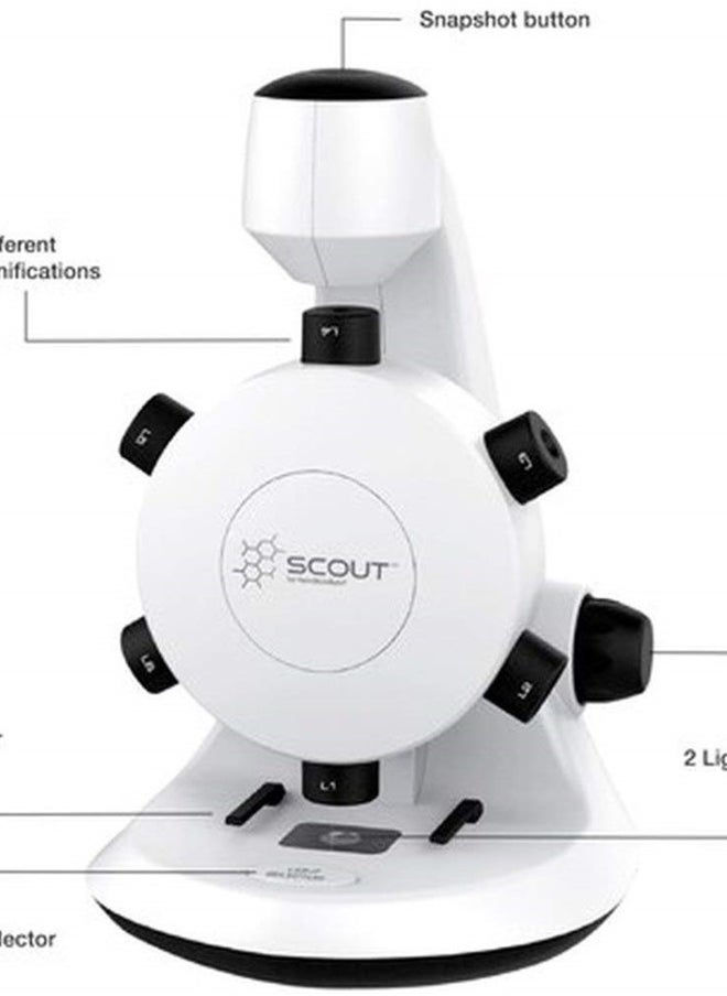 SCT18 Scout Digital STEM Microscope with Six Magnification Lenses, CMOS Sensor, Max. Still-Image Resolution 1600x1200 Pixels (UXGA), Max. Video Resolution 640x480 Pixels (VGA)