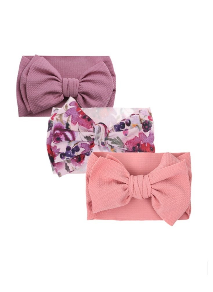 Bambimici - Mira Assorted Big Ribbon Bow Headband for Babies -Purple Floral Print