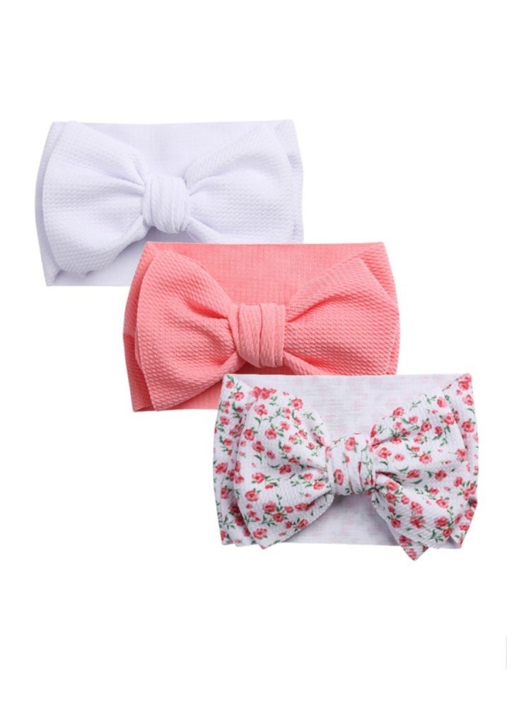 Bambimici - Mira Assorted Big Ribbon Bow Headband for Babies - White Roses Print