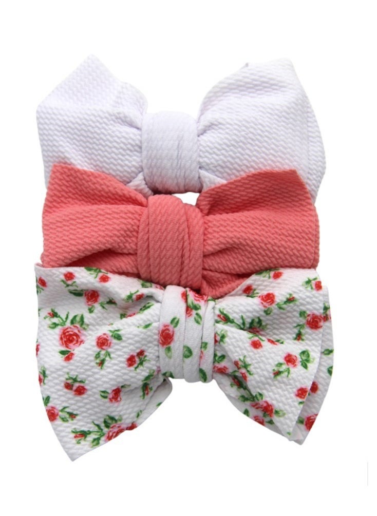 Bambimici - Mira Assorted Big Ribbon Bow Headband for Babies - White Roses Print
