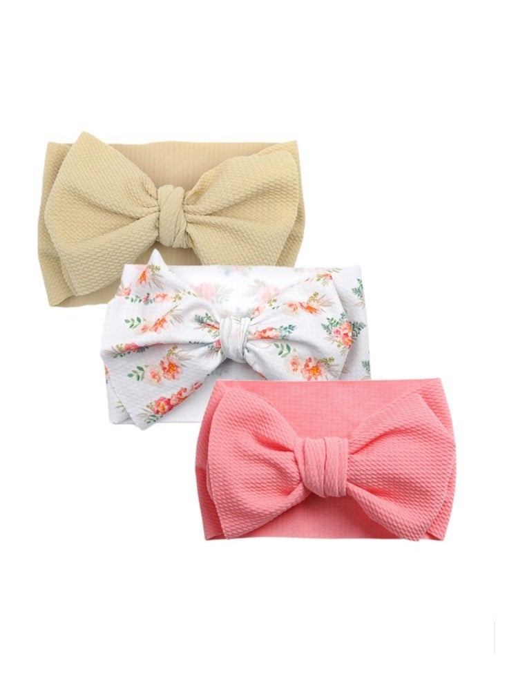 Bambimici - Mira Assorted Big Ribbon Bow Headband for Babies - White Floral Small Print
