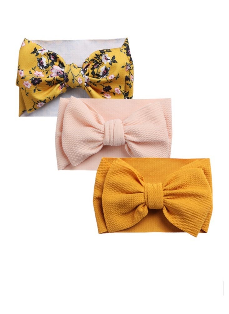 Bambimici - Mira Assorted Big Ribbon Bow Headband for Babies - Yellow Floral Print