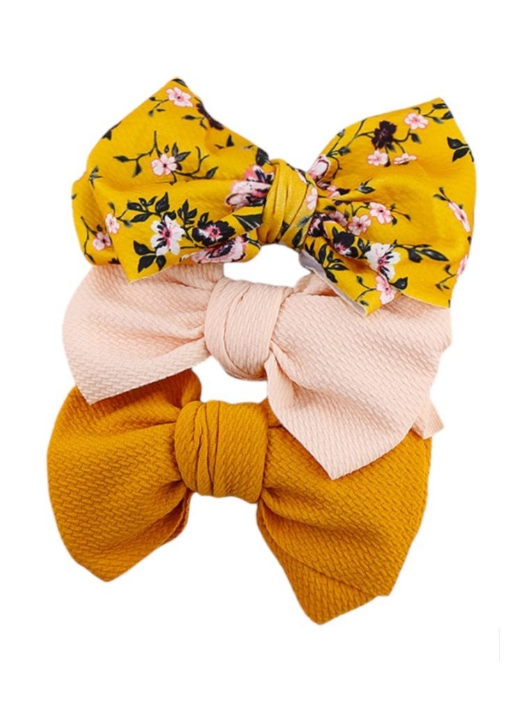 Bambimici - Mira Assorted Big Ribbon Bow Headband for Babies - Yellow Floral Print