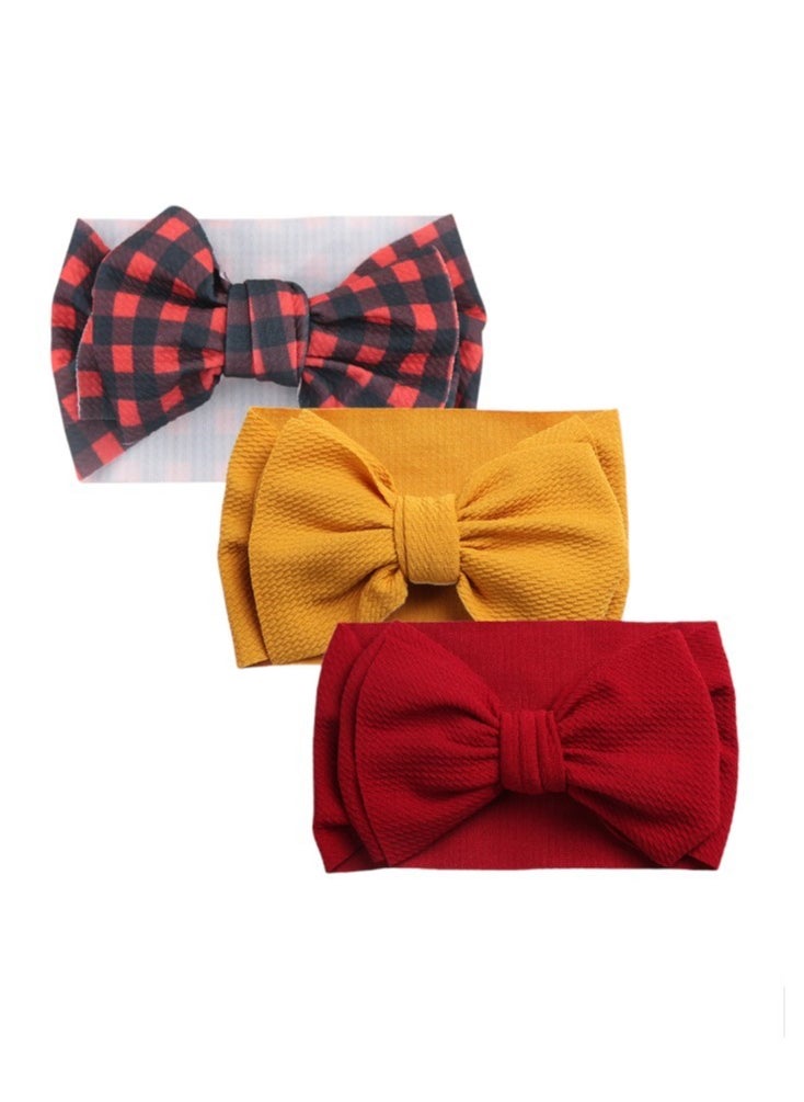 Bambimici - Mira Assorted Big Ribbon Bow Headband for Babies - Multicolor, Mustard Yellow, Red