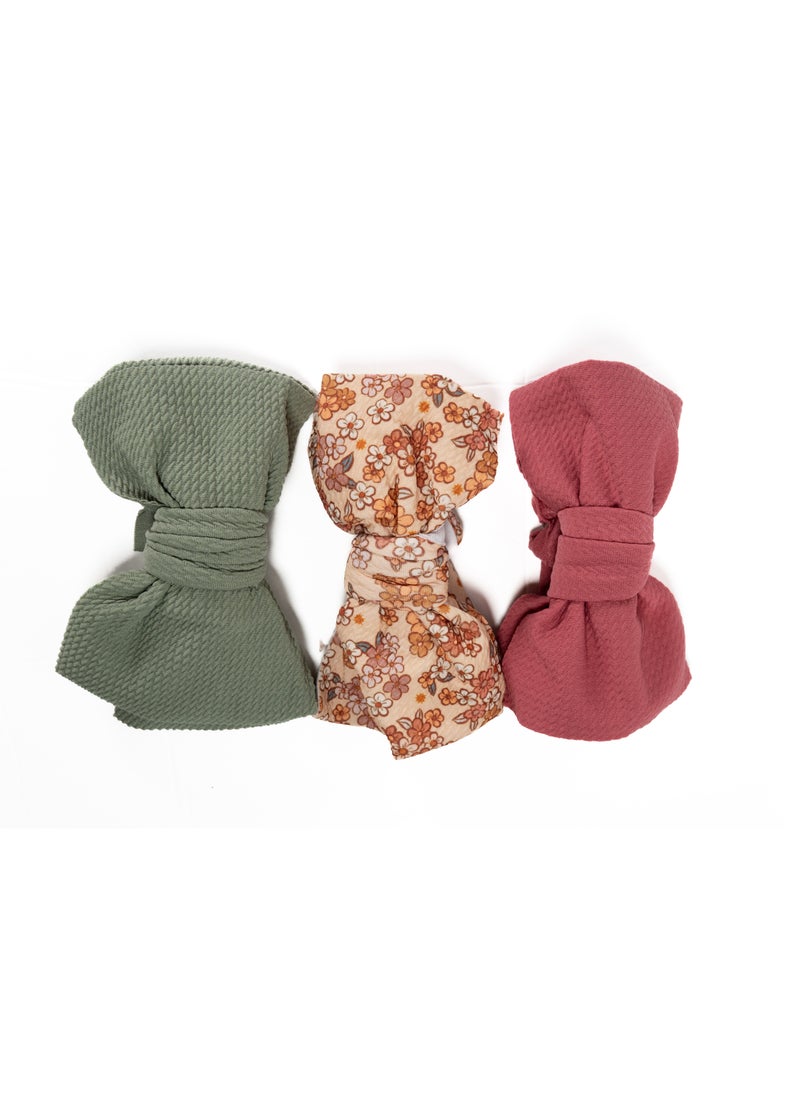 Bambimici - Mira Assorted Big Ribbon Bow Headband for Babies - Multicolor, Pink, Olive Green