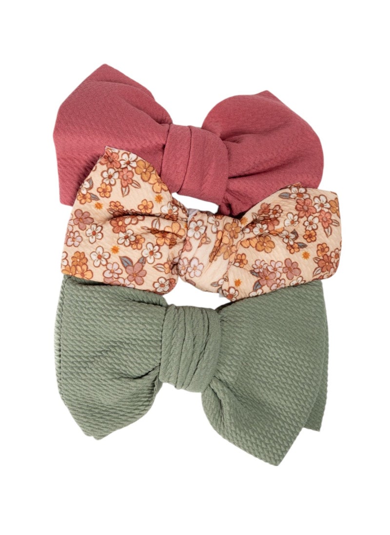 Bambimici - Mira Assorted Big Ribbon Bow Headband for Babies - Multicolor, Pink, Olive Green