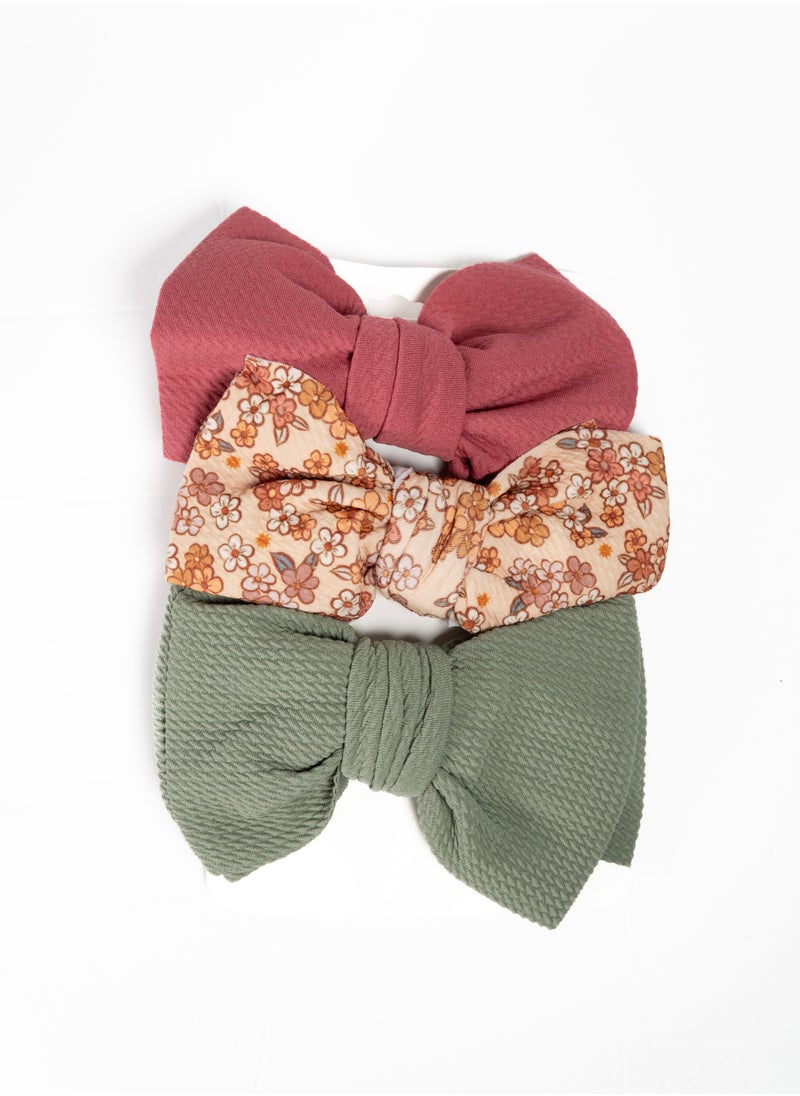 Bambimici - Mira Assorted Big Ribbon Bow Headband for Babies - Multicolor, Pink, Olive Green