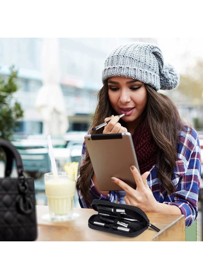 Travel Makeup Brushes Set w/Pouch, 5PCS Double Ended Portable Mini Cosmetic Brushes Kit for Foundation, Eyeshadow, Lip, Blush Make Up Brushes Professional(Black)