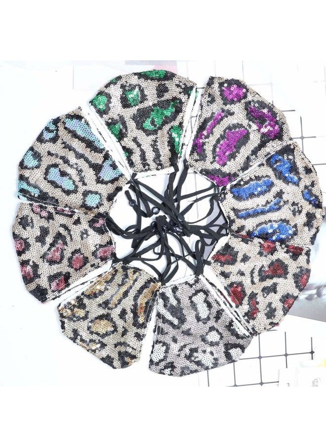 Fashion Sparkly Leopard Sequin Mask Halloween Masquerade Mask Party Ball Nightclub Paillette Face Mask BlingBling Decoration Mask Jewelry for Women and Girls (Purple)