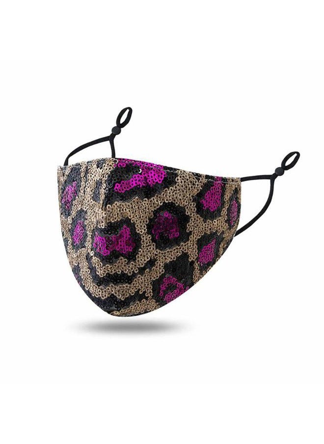 Fashion Sparkly Leopard Sequin Mask Halloween Masquerade Mask Party Ball Nightclub Paillette Face Mask BlingBling Decoration Mask Jewelry for Women and Girls (Purple)