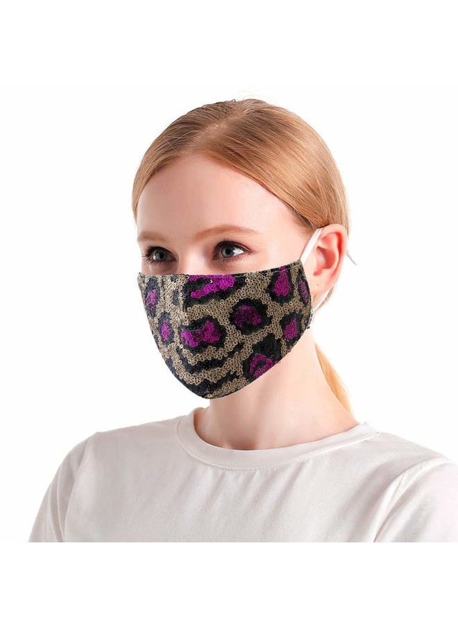 Fashion Sparkly Leopard Sequin Mask Halloween Masquerade Mask Party Ball Nightclub Paillette Face Mask BlingBling Decoration Mask Jewelry for Women and Girls (Purple)