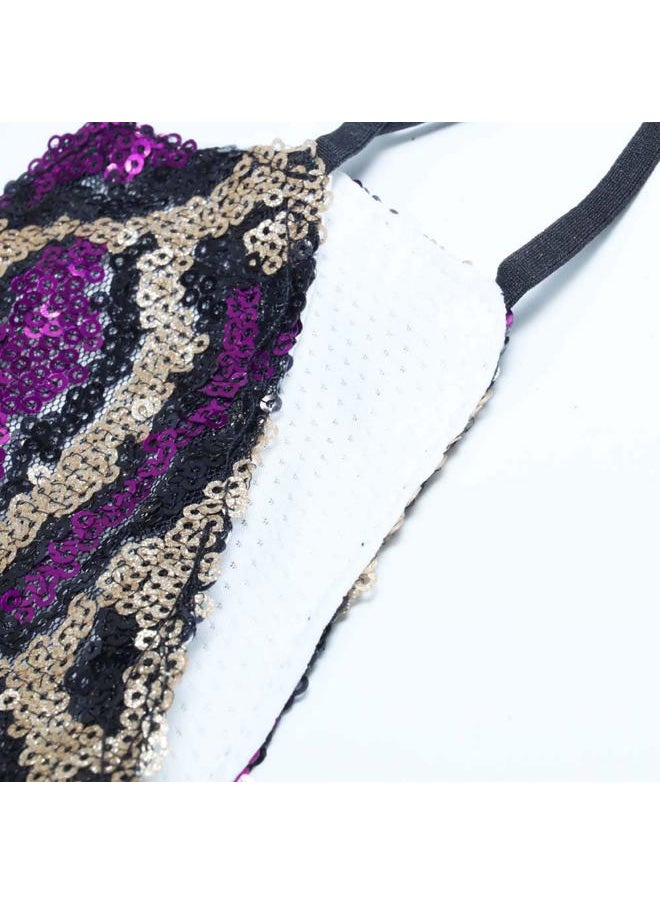 Fashion Sparkly Leopard Sequin Mask Halloween Masquerade Mask Party Ball Nightclub Paillette Face Mask BlingBling Decoration Mask Jewelry for Women and Girls (Purple)