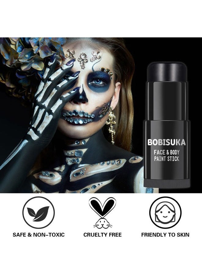 Black Face Body Paint Stick, Eye Black Sticks for Sports Baseball Softball Football, Waterproof Eyeblack Painting Kit for Halloween Skeleton Skull SFX Cosplay Special Effects Costume Makeup