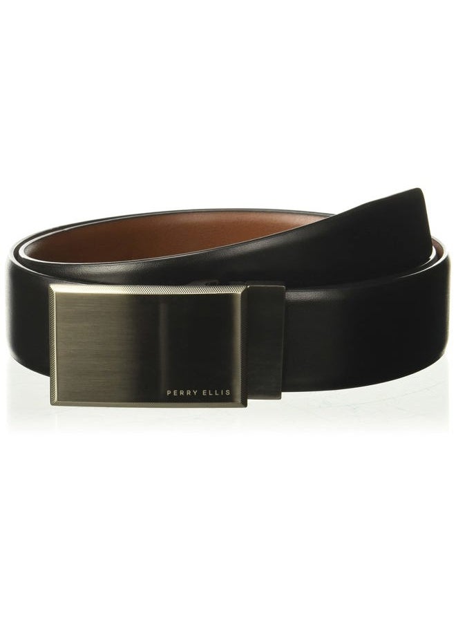Men's Portfolio Patterned Plaque Reversible Belt, 100% Leather (Sizes 30-44 Inches), Blk20, 34