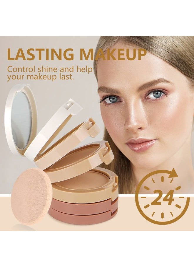 5 Colors Long-Lasting Lightweight Multi-layer Matte Loose Setting Powder Pressed Face Makeup Concealing Shading Powder Foundation for All Skin Tones, Minimizes Fine Lines & Imperfections