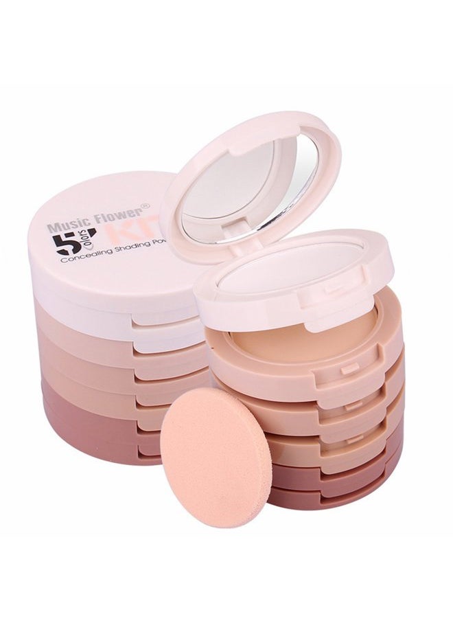 5 Colors Long-Lasting Lightweight Multi-layer Matte Loose Setting Powder Pressed Face Makeup Concealing Shading Powder Foundation for All Skin Tones, Minimizes Fine Lines & Imperfections