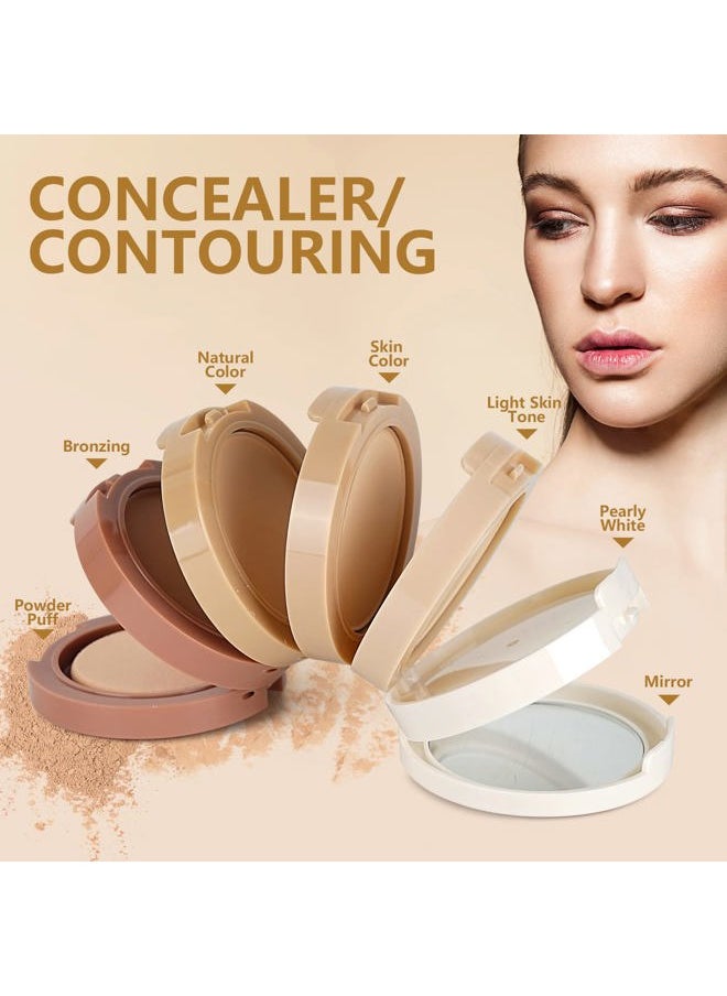 5 Colors Long-Lasting Lightweight Multi-layer Matte Loose Setting Powder Pressed Face Makeup Concealing Shading Powder Foundation for All Skin Tones, Minimizes Fine Lines & Imperfections