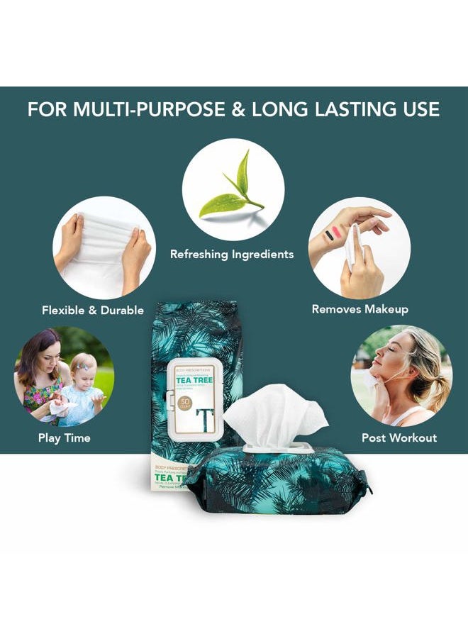 Body Prescription Makeup Cleansing Wipes - Gentle and Effective Face Wipes, 50 Count (Pack of 2), Tea-Tree