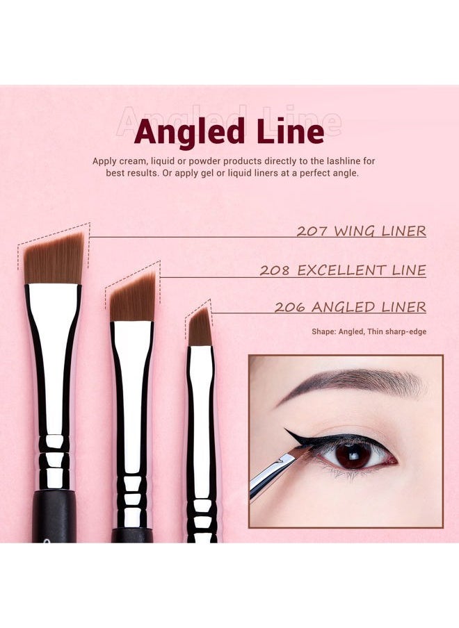 Eyeliner Brush Set, Professional Eye Liner Makeup Brushes 11pcs, Angled Flat Definer Ultra Fine Bent Pencil Point Eyeliner Brushes for Precision Liner, T324