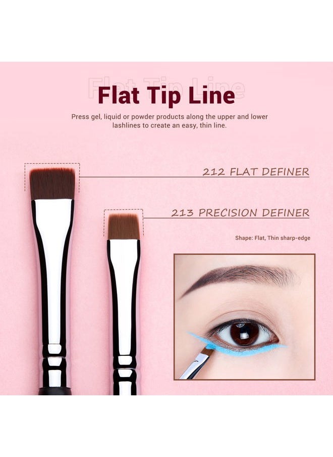 Eyeliner Brush Set, Professional Eye Liner Makeup Brushes 11pcs, Angled Flat Definer Ultra Fine Bent Pencil Point Eyeliner Brushes for Precision Liner, T324
