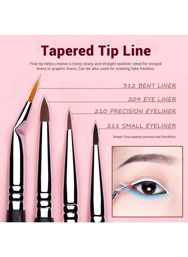 Eyeliner Brush Set, Professional Eye Liner Makeup Brushes 11pcs, Angled Flat Definer Ultra Fine Bent Pencil Point Eyeliner Brushes for Precision Liner, T324