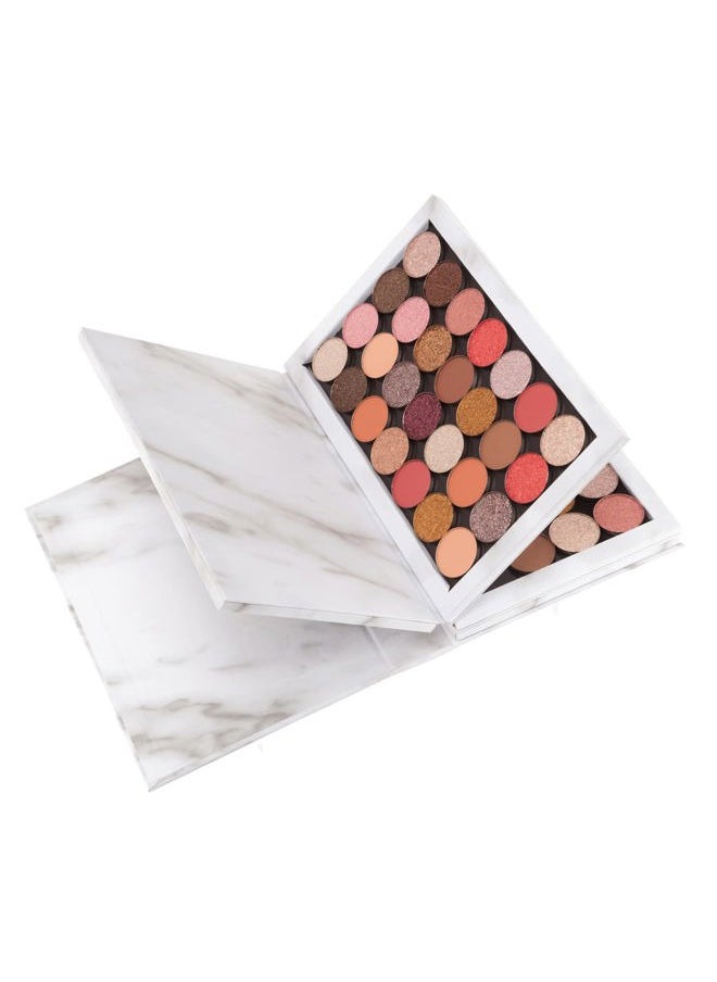 4-Layer Book Shaped Marble Magnetic Palette Large Empty Makeup Palette Storage Box for Eyeshadow Lipstick Blush Powder (White)