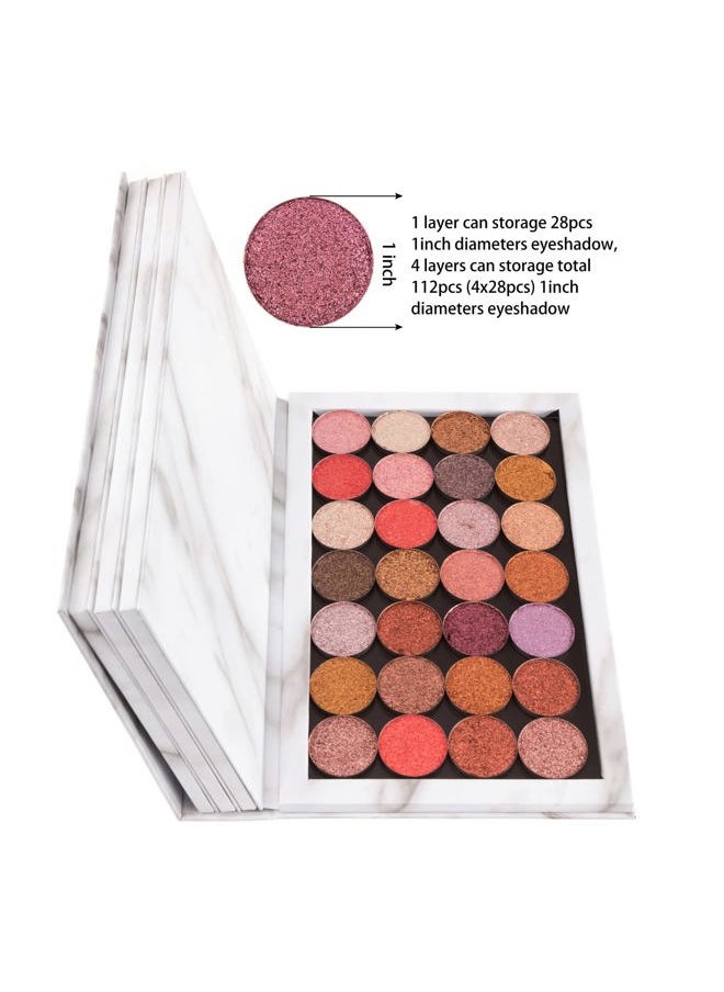 4-Layer Book Shaped Marble Magnetic Palette Large Empty Makeup Palette Storage Box for Eyeshadow Lipstick Blush Powder (White)