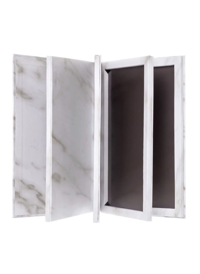 4-Layer Book Shaped Marble Magnetic Palette Large Empty Makeup Palette Storage Box for Eyeshadow Lipstick Blush Powder (White)