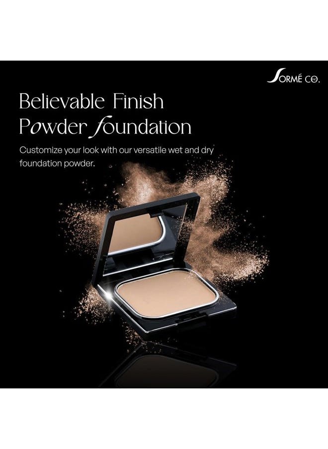 Believable Wet & Dry Finish Powder Foundation - Fragrance Free with Vitamin C - Hydrating, Rejuvenating with Alpha Hydroxy - Medium to Full Coverage - Flawless, Youthful & Dewy Finish - 25ml