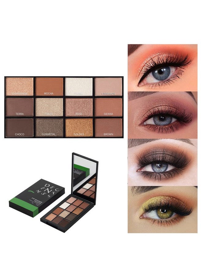 12 Colors Eyeshadow Palette Makeup Shades Nude Matte Shimmer Glitter Pigment, Pro Long Lasting&Waterproof Highlighting Makeup Palette,Ideal Gift(Natural Credential)