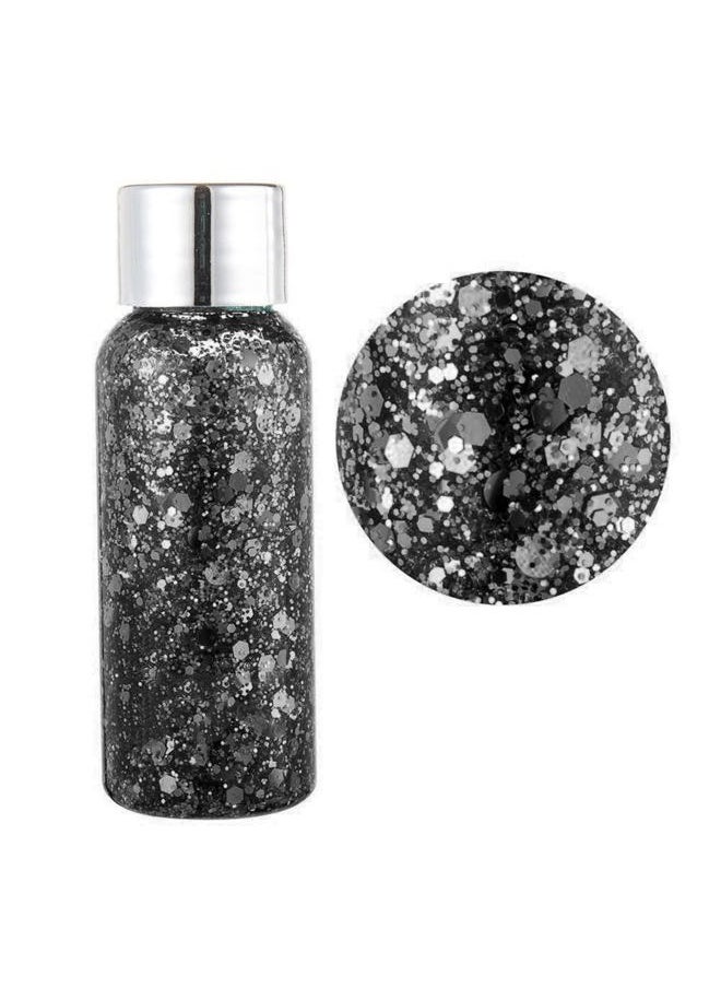 Chunky Face Body Glitter Gel 19 Colors Mermaid Sequins Holographic Body Glitter Gel Long-Lasting Festival Makeup Glitter Paint for Face Body Hair Nails (30g, #010 Black)