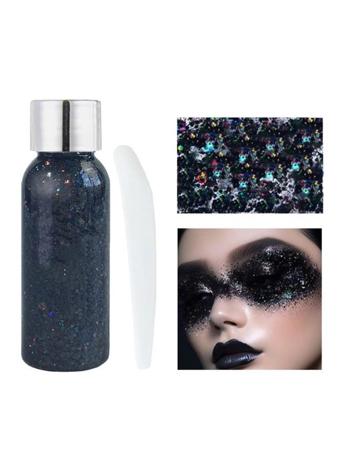 Chunky Face Body Glitter Gel 19 Colors Mermaid Sequins Holographic Body Glitter Gel Long-Lasting Festival Makeup Glitter Paint for Face Body Hair Nails (30g, #010 Black)