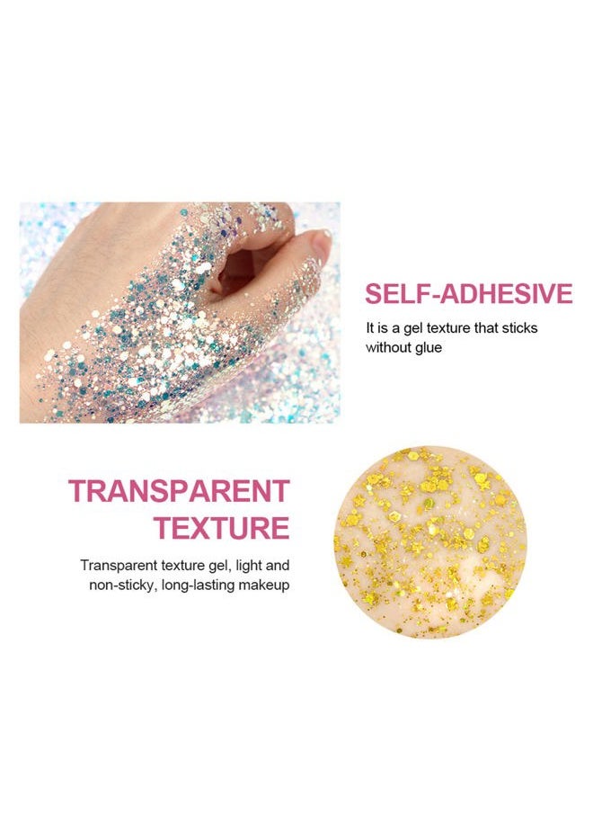 Chunky Face Body Glitter Gel 19 Colors Mermaid Sequins Holographic Body Glitter Gel Long-Lasting Festival Makeup Glitter Paint for Face Body Hair Nails (30g, #010 Black)