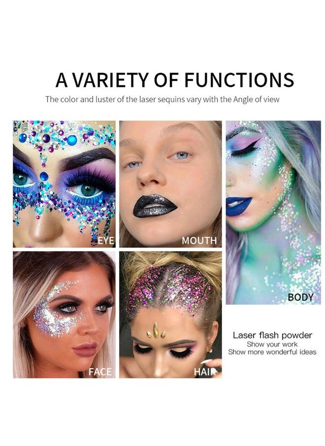 Chunky Face Body Glitter Gel 19 Colors Mermaid Sequins Holographic Body Glitter Gel Long-Lasting Festival Makeup Glitter Paint for Face Body Hair Nails (30g, #010 Black)