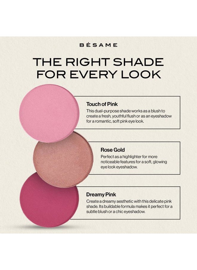 Besame Cosmetics Touch of Pink Powder Blush & Eyeshadow Refill - Fits Signature Compacts Post-2019, Pastel Pink, Safe for Eyes
