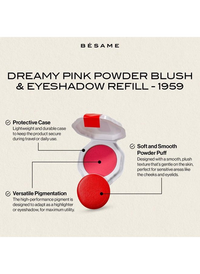 Besame Cosmetics Touch of Pink Powder Blush & Eyeshadow Refill - Fits Signature Compacts Post-2019, Pastel Pink, Safe for Eyes