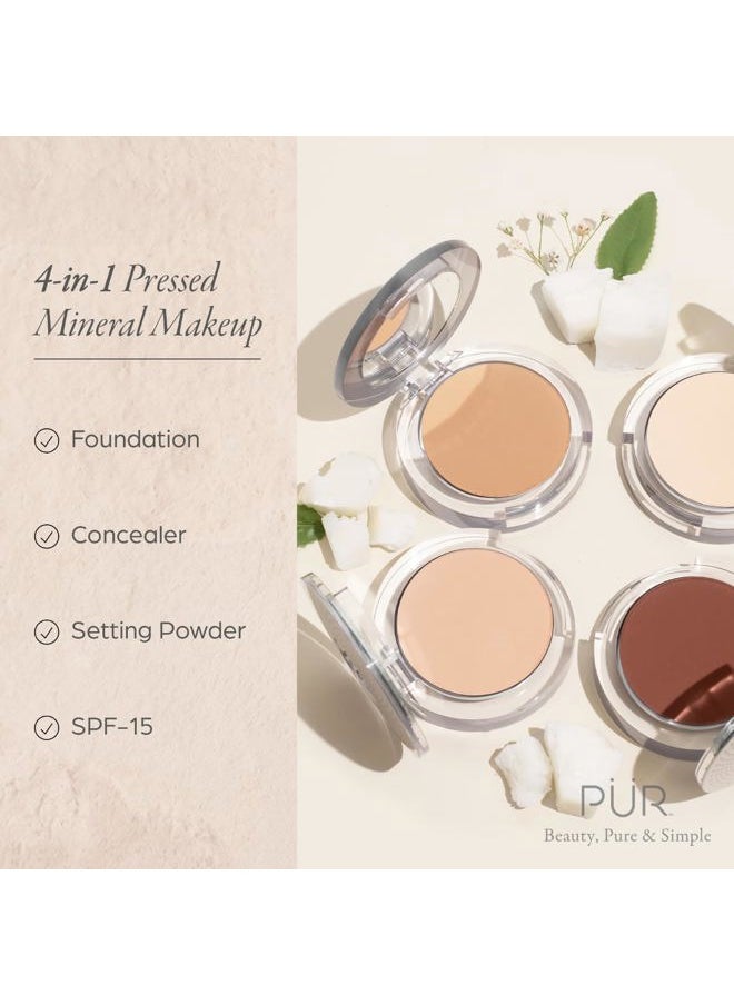 PUR Beauty 4-in-1 Pressed Mineral Makeup Powder Foundation with SPF 15 - Concealer & Finishing Compact Pressed Powder for Face - Buildable Medium to Full Coverage Foundation Powder (Cocoa)