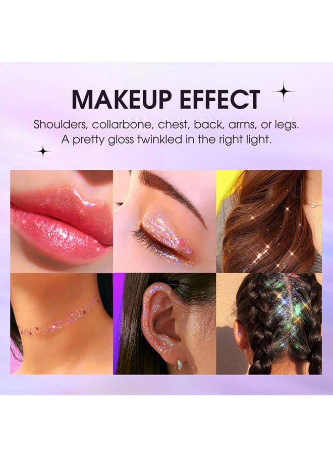 Holographic Body Glitter Gel 4 Colors Long Lasting Chunky Glitter Gel Color Changing Glitter Gel Under Light for Body Face Hair Makeup (Colors L03)