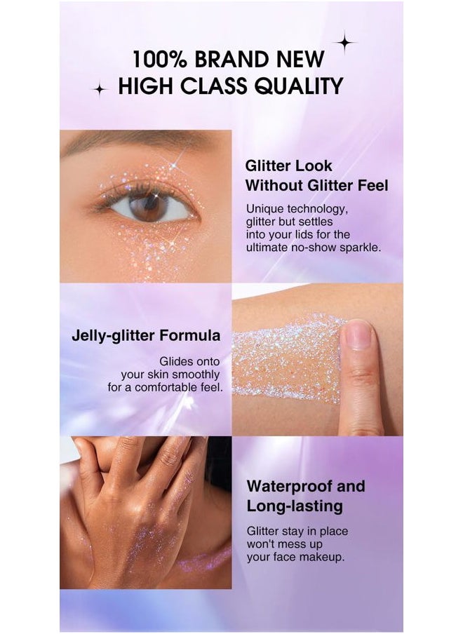 Holographic Body Glitter Gel 4 Colors Long Lasting Chunky Glitter Gel Color Changing Glitter Gel Under Light for Body Face Hair Makeup (Colors L03)